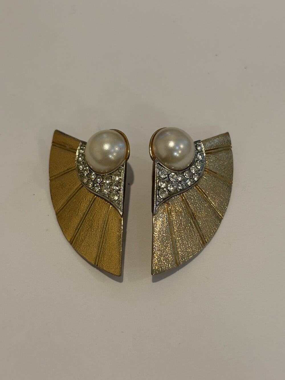 Vintage 70's Park Lane Statement Earrings Gold Tone Faux Pearls
